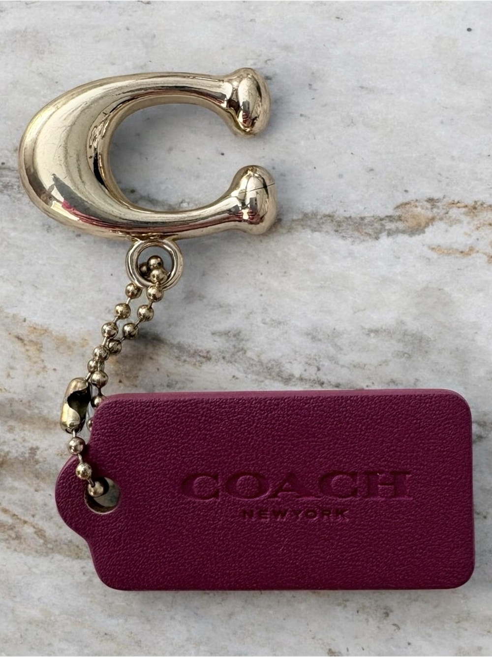 Coach Plum Leather Tag Keychain with Gold 'C' Clip